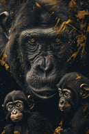 Glasschilderij - Exclusive - Staand - Apenfamilie 2 Aapjes De Stam - Gouden Eeuw Serie 100x150x0.4 cm