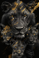 Glasschilderij - Exclusive - Staand - Leeuwenfamilie Moeder 3 Welpen Victoria - Gouden Eeuw Serie 100x150x0.4 cm