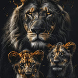 Glasschilderij - Exclusive - Staand - Leeuwenfamilie 2 Welpjes, Riley - Gouden Eeuw Serie 100x150x0.4 cm