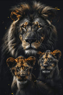 Glasschilderij - Exclusive - Staand - Leeuwenfamilie 2 Welpjes, Riley - Gouden Eeuw Serie 100x150x0.4 cm