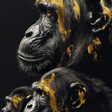 Glasschilderij - Exclusive - Staand - Apenfamilie 2 Baby Apen - Gouden Eeuw Serie 100x150x0.4 cm