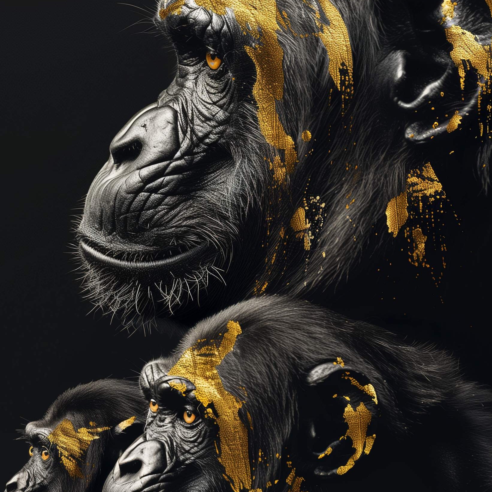 Glasschilderij - Exclusive - Staand - Apenfamilie 2 Baby Apen - Gouden Eeuw Serie 100x150x0.4 cm