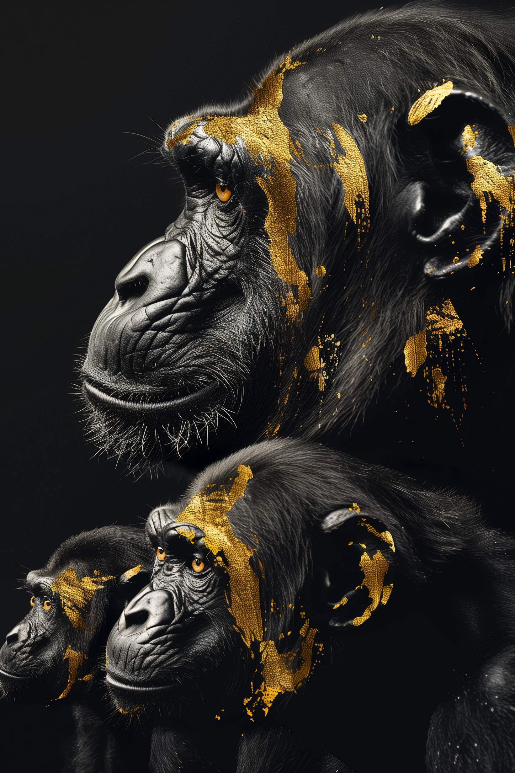 Glasschilderij - Exclusive - Staand - Apenfamilie 2 Baby Apen - Gouden Eeuw Serie 100x150x0.4 cm