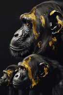 Glasschilderij - Exclusive - Staand - Apenfamilie 2 Baby Apen - Gouden Eeuw Serie 100x150x0.4 cm