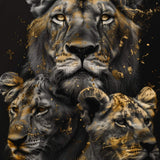 Glasschilderij - Exclusive - Staand - Leeuwenfamilie Moeder 2 Welpjes, Grace - Gouden Eeuw Serie 100x150x0.4 cm