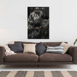 Glasschilderij - Exclusive - Staand - Panterfamilie 3 Welpen, Waakzaam - Gouden Eeuw Serie