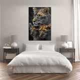 Glasschilderij - Exclusive - Staand - Leeuwenfamilie Moeder 2 Welpjes, de Levensboom - Gouden Eeuw Serie