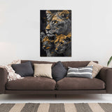 Glasschilderij - Exclusive - Staand - Leeuwenfamilie Moeder 2 Welpjes, de Levensboom - Gouden Eeuw Serie