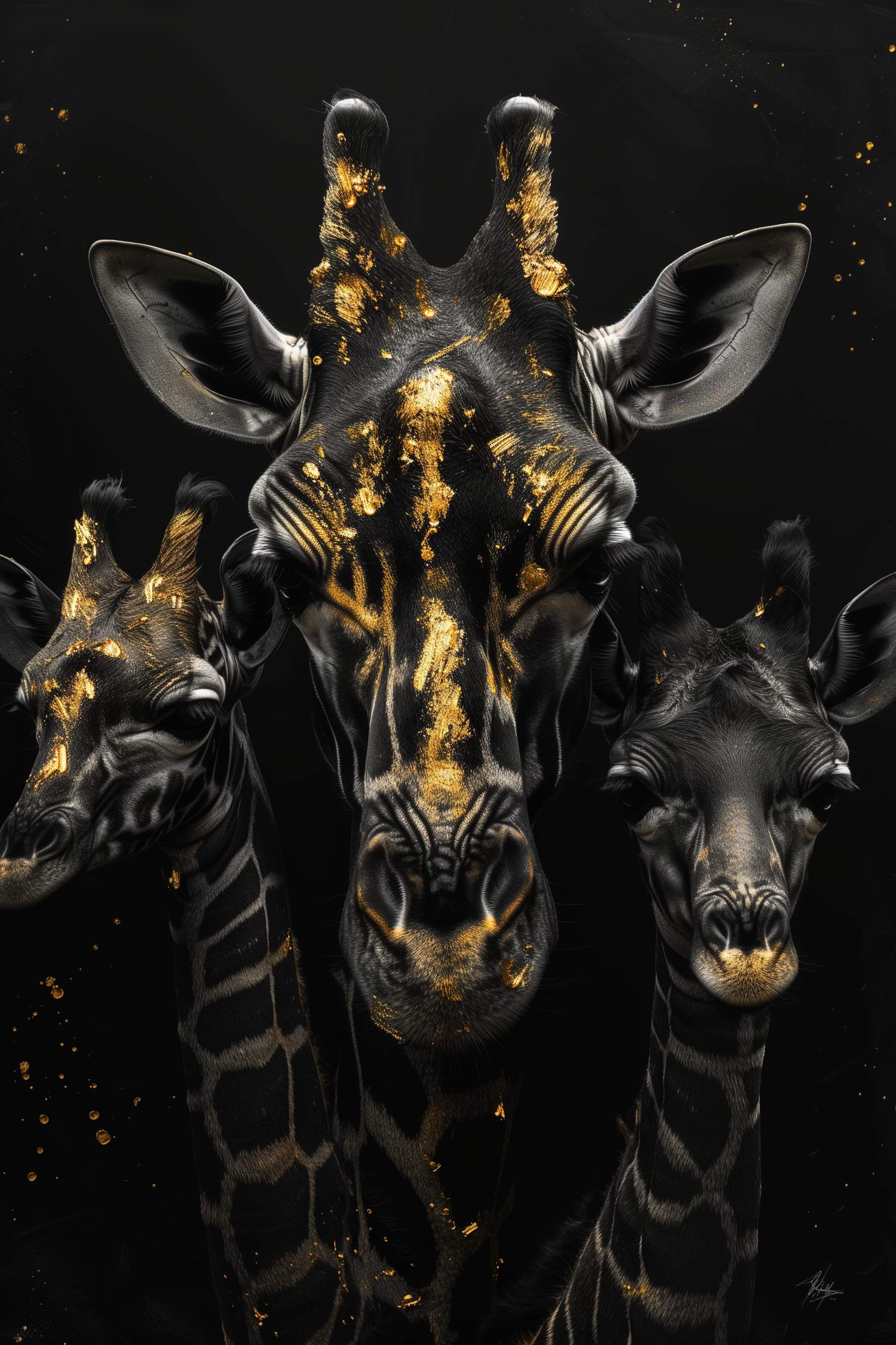 Glasschilderij - Exclusive - Staand - Giraffenfamilie, de Safari - Gouden Eeuw Serie 100x150x0.4 cm