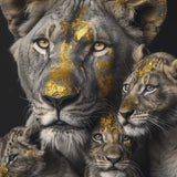 Glasschilderij - Exclusive - Staand - Leeuwenfamilie 3 Welpjes, van Rust - Gouden Eeuw Serie 100x150x0.4 cm