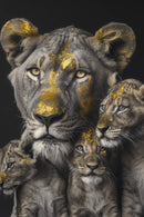 Glasschilderij - Exclusive - Staand - Leeuwenfamilie 3 Welpjes, van Rust - Gouden Eeuw Serie 100x150x0.4 cm