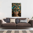 Glasschilderij - Exclusive - Staand - Vrouw met Vlinders Palmen