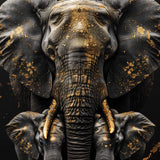 Glasschilderij - Exclusive - Staand - Olifantenfamilie 2 Kalfjes - Gouden Eeuw Serie 100x150x0.4 cm