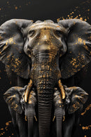 Glasschilderij - Exclusive - Staand - Olifantenfamilie 2 Kalfjes - Gouden Eeuw Serie 100x150x0.4 cm