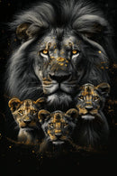 Glasschilderij - Exclusive - Staand - Leeuwenfamilie 3 Welpjes, de Oude Rovers - Gouden Eeuw Serie 100x150x0.4 cm