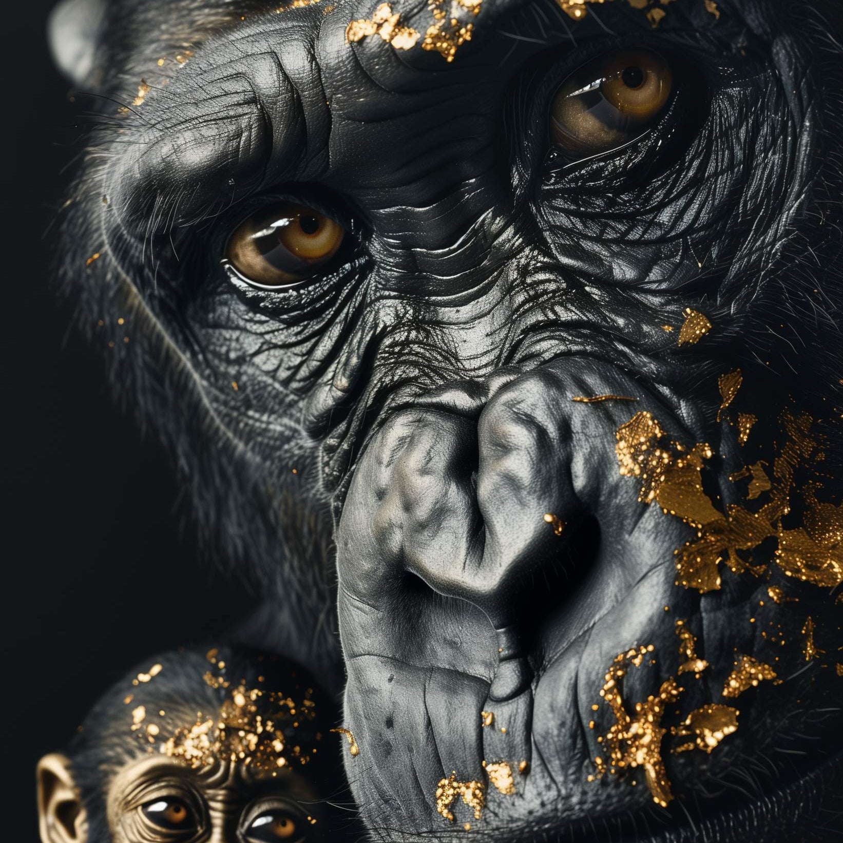 Glasschilderij - Exclusive - Staand - Apenfamilie 1 Aapje, het Late Licht - Gouden Eeuw Serie 100x150x0.4 cm