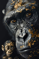 Glasschilderij - Exclusive - Staand - Apenfamilie 1 Aapje, het Late Licht - Gouden Eeuw Serie 100x150x0.4 cm