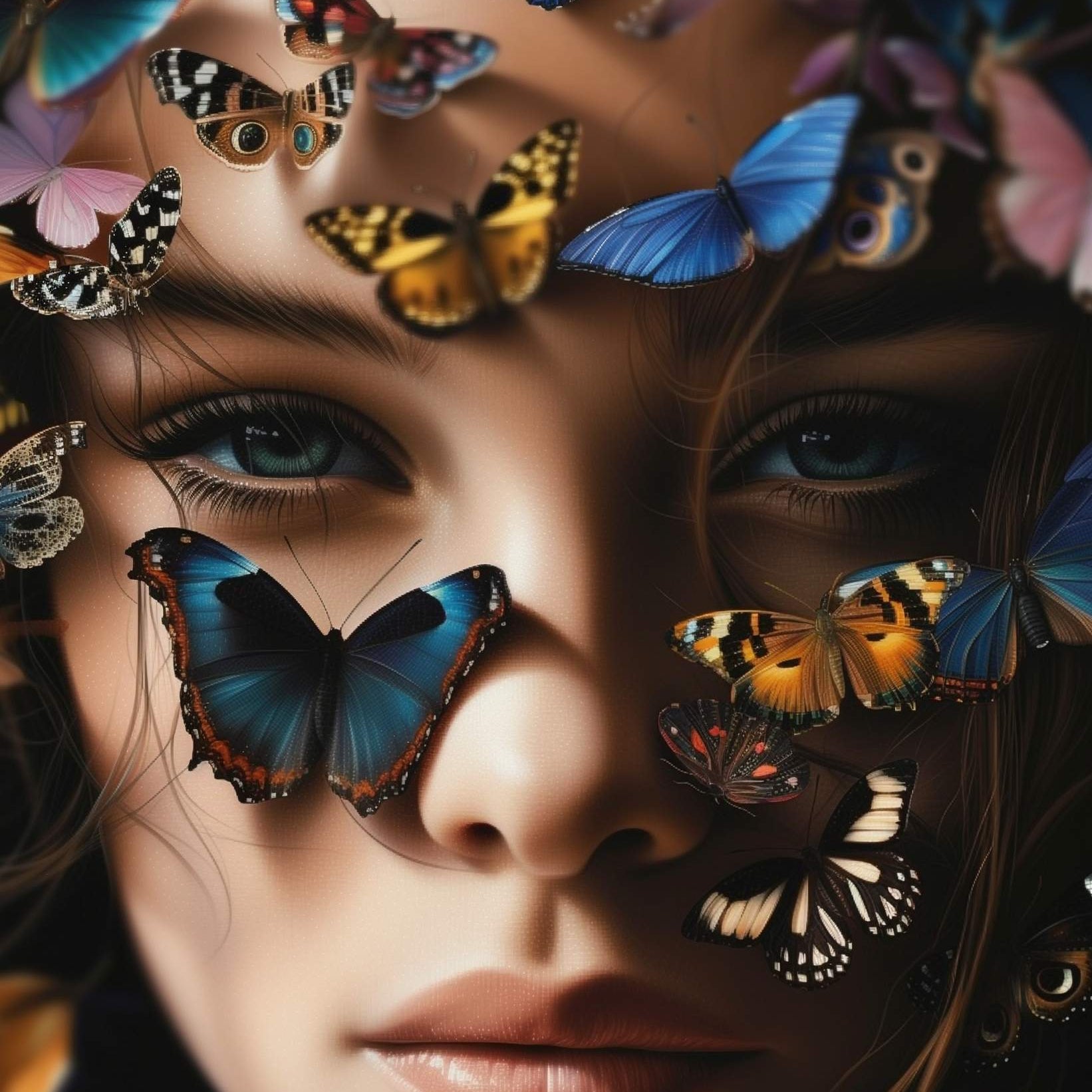 Glasschilderij - Exclusive - Staand - Vrouw met Vlinders Grasland 100x150x0.4 cm