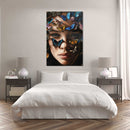 Glasschilderij - Exclusive - Staand - Vrouw met Vlinders Grasland