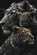 Glasschilderij - Exclusive - Staand - Panter 2 Welpen, Schildwachten - Gouden Eeuw Serie 100x150x0.4 cm