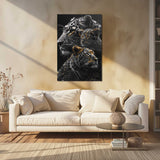 Glasschilderij - Exclusive - Staand - Panter 2 Welpen, Schildwachten - Gouden Eeuw Serie